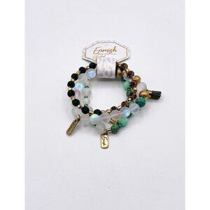 New Erimish 3-Piece Starter Stretch Bracelet Set Green & Iridescent Glow Beads